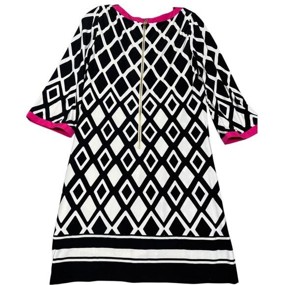 Eliza J Diamond Print Shift Dress Black White Pink Size 6P - Picture 5 of 8